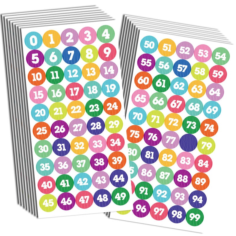 Youngever 1800 Pcs 0-99 Numbers Stickers for Office, Classroom, Organizing, Each Measures 1 inch Diameter, Stripe Design - Image 4